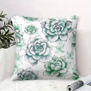 Watercolor Succulent Throw Pillow with Insert, 17.7x17.7 Inch Soft Plush Square Cushion, Green Botanical Print Decorative Pillow for Couch Sofa Bed, Boho Nature Home Decor for Living Room Bedroom