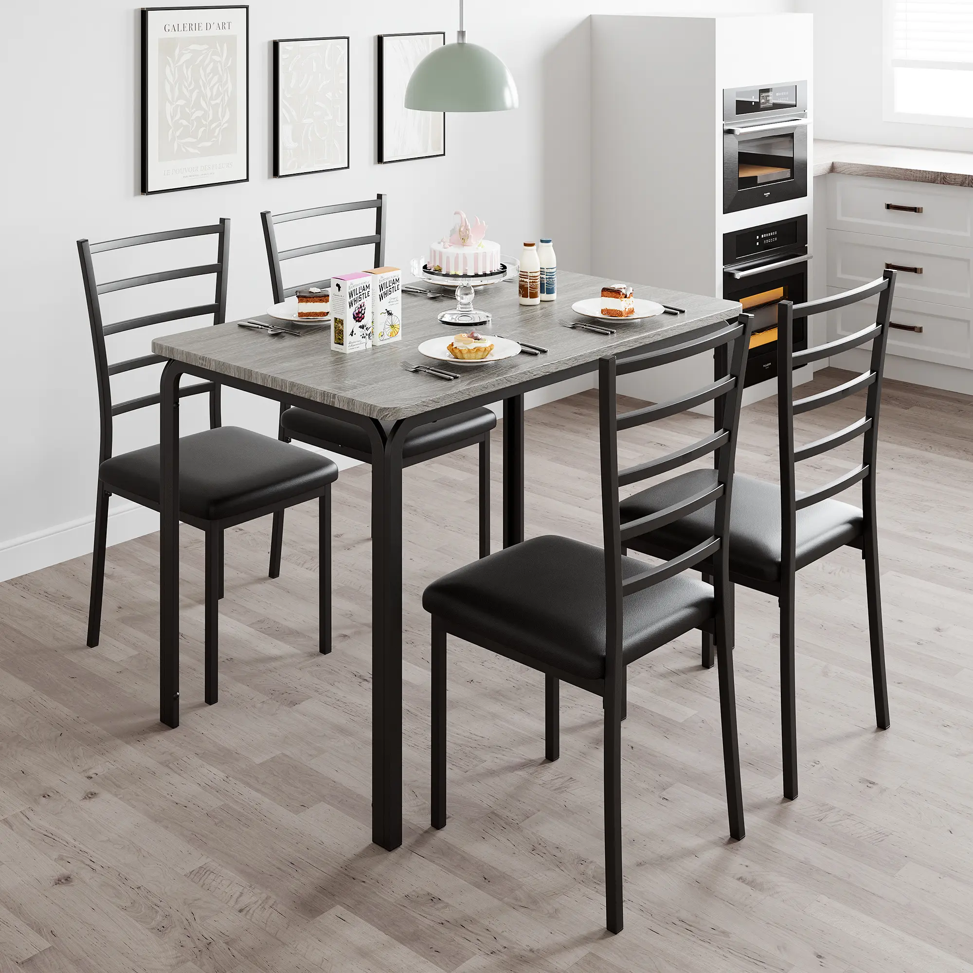 Summervibes Flash sale home items 5-Piece Modern Dining Set for 4, Rectangular Glass Tabletop with PU Leather Upholstered Chairs, Space-Saving Steel Frame, Compact Furniture for Apartment, Living Room & Workspace,dorm essentials,home decor
