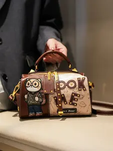 Trendy Vintage Rivet Boston Bag, Colorblock Casual Fashion Handbag &, Versatile All-Season Accessory, Fashionable Patterned Bag