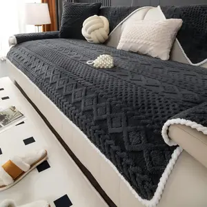 Soft Thick Plush Sofa Cover, Non-Slip Washable Couch Slipcover, Breathable Cozy Furniture Protector for All Sofa Types, All-Season Use, Living Room Bedroom Home Decor
