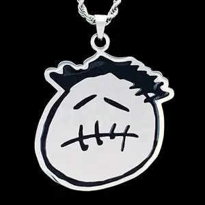 Cactus Jack Jackboy Necklace Travis 1.5" Mirror Polished Scott Pendant Laser Carved Stainless Steel Black Enamel Choice of Chain Free Gift Included
