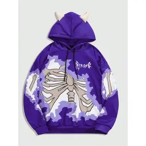 Men's Cool Hooded Sweatshirt with Devil Horns Design, Stylish Streetwear for Winter Casual Wear, Fashionable Gift Idea