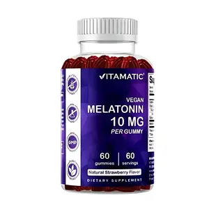 Vitamatic Melatonin 10mg per Gummy - 60 Servings - 60 Vegetarian Gummies - Non-Habit Forming Supplement - Natural Blackberry Flavor - Vegan & Gluten-Free