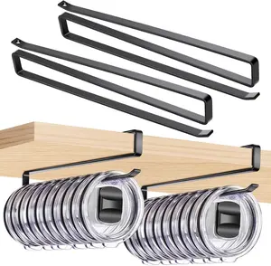 2Pack Tumbler Lid Organizer for Corner Cabinets, Space-Saving Coffee Cup Holder, Water Bottle Accessories Storage, Kitchen Storages Organization , No Adhesive or Drilling Needed up to 24 Lids (Black)