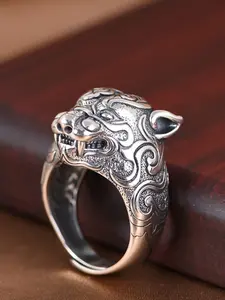 Pegasus Leopard Head Relief Open Ring, Hard Man Style Accessory, Unique Design Jewelry, Perfect Gift for Him, Durable and Stylish