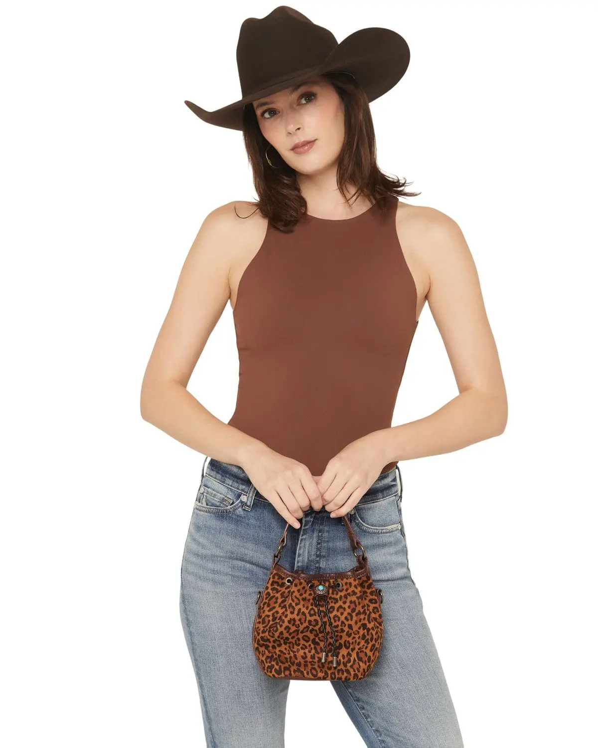Justin Women's Women'S Leopard Print Mini Bucket Crossbody Bag - 2611211881