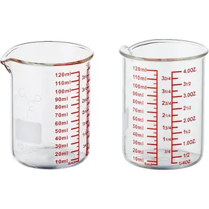 High Borosilicate Glass Measuring Cup with V-Shaped Spout 120ml(4OZ) Pack of 2 Easy to Read Glass Measuring Beaker for Kitchen or Restaurant