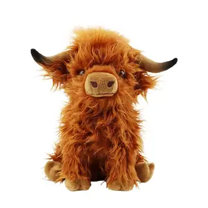 Fluffy Highland Cow Stuffed Animal Realistic Cattle Plush Doll Soft Skeleton Design Plush Pillow Easter gifts Gift for Kids Girls Boys Cute Home Decor