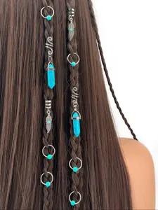 Boho Style Geometric Pattern Turquoise Hair Jewelry Set, 10pcs Alloy Accessory for Braids & Dreads, Adjustable Rings & Cuffs for Men & Women