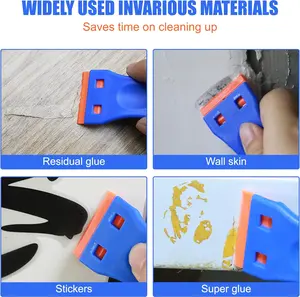 4 Pcs Plastic Razor Blade Scraper and 120 Pcs Blades, Remove Label Decal Tool,Forwithout Scratches Plastic Razor Blade Scraper, Adhesive Remover for Kitchen Appliances,Stickers and Paints on Window
