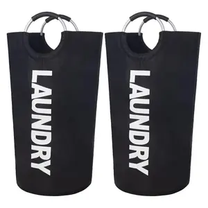 90L Large Laundry Basket, Collapsible Laundry Bag, Freestanding Tall Clothes Hamper, Foldable Washing Bin, Waterproof Hamper With Foam Protected Aluminum Handles for Dirty Clothes