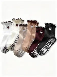 Grip Socks Pilates, 6 Pairs Cute Pilates Socks for Women, Ruffle Grippy Socks for Yoga Barre Hospital, 5-10 Inch