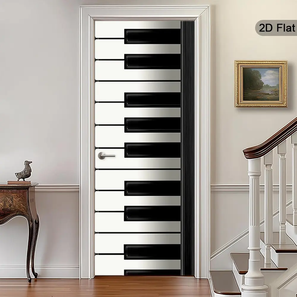 2D Music Theme Door Sticker, Piano Key Pattern, and Self-Adhesive, Modern Design, Ideal for Home Decor, Hallway, Balcony, Living Room, Bedroom, Office, Dormitory