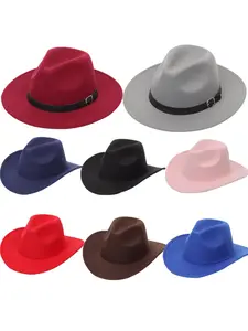 Solid color felt hat, British retro jazz hat, men's and women's flat brimmed gentleman's hat, flat top hat