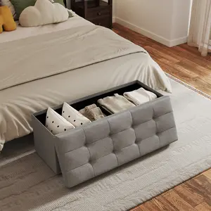 Tufted Upholstered Furniture Ottoman - 660 lbs Capacity, Padded Plush Fabric Seat, Multifunctional Stool, Footstool with Storage, Indoor Bench for Bedroom, Entryway