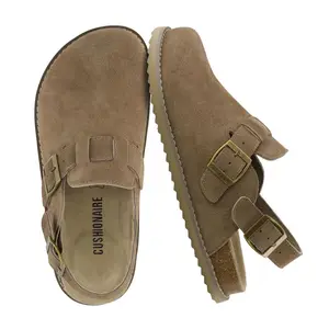 CUSHIONAIRE Brooklyn Women's Suede Clogs - Adjustable Slingback Clog Sandal with Buckle, Memory Foam -Taupe Suede 9W
