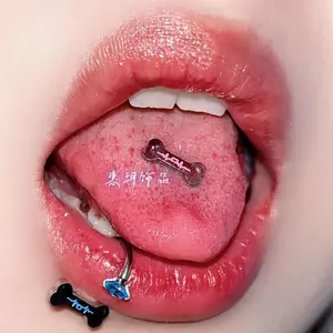 Titanium Steel Cute Dog Bone Tongue Stud Cartoon Tongue Ring Stainless Steel Puncture Jewelry Tongue Ring