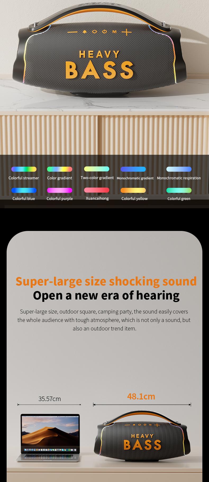 Giant Portable Bluetooth Speaker with Shoulder Strap, Super Loud Heavy Bass Party Speaker, Waterproof Outdoor Sound System with RGB Lights, 48cm Extra Large Wireless Speaker for Camping/Beach Audio Smartphone