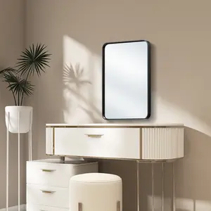 Rectangular Vanity Bathroom Mirror, Matte Black Metal Framed Wall Mounted Mirror, Modern Farmhouse Design for Over Sink, Horizontally/Vertically