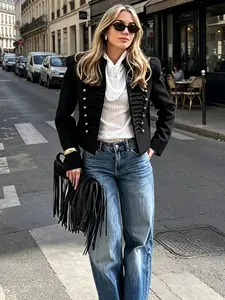 Women Vintage Jacket Elegant Women New Spring Slim Jacket Chic Female Elegant Napoleon Jackets Ladies High Street Blazer