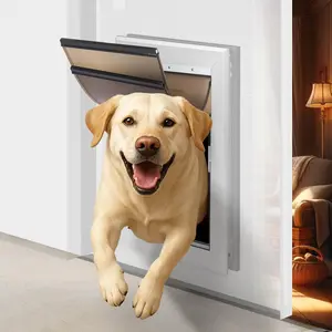 Extra Large Dog Door for Walls and Doors, with Transparent Dog Door Replacement Flap, Heavy Duty Aluminum Dog Door with Locking Mechanism, Weather Resistant, Supports Up to 220 lbs