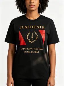 Juneteenth Emancipation Day June 19 1865 Laurel Trident Gold Red Vintage Frame Graphic Oversized Black T-Shirt, Elegant Minimal Black Heritage Freedom Unisex Cotton Tee, Juneteenth Historical Cultural Pride Casual Top