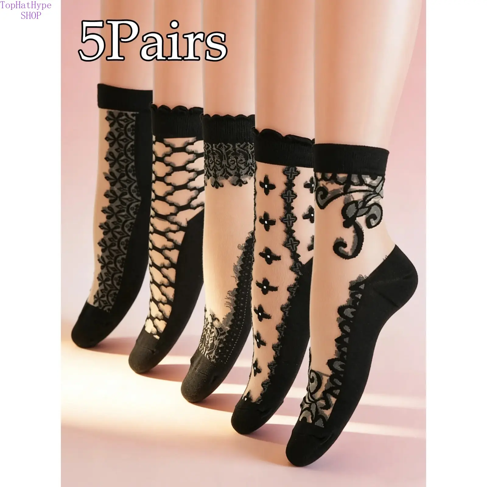 Women's Mid-Calf Socks, 5-Pair Pack - Sheer Crystal Silk with Plant Print, Casual Stylish, Breathable, Lightweight & Comfortable for Everyday Wear, Breathable Comfy Socks, Casual Stylish Socks