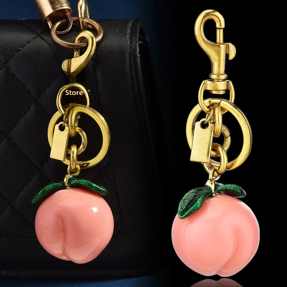 Keychain peach Bag Charms Purse: Key Chains Women Cute - Car keyrings leather handbags - Valentines Day Gifts custumes tiny  trinkets