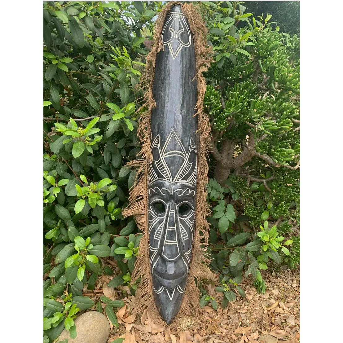 Tribal Maori Primitive Tiki  Mask with Hair 39”x 6” inches