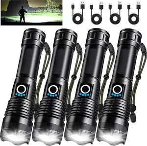 4PCS High Lumen Rechargeable Flashlight, Super Bright LED Flashlight With 5 Lighting Modes, Powerful Handheld Flashlight, Suitable For Camping, Home Emergencies. strong flashlight high lumen