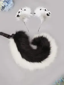 Handmade Plush Soft Animal Ear Headband Accessory, Holiday Cosplay Spotted Dog Ears Hair Clip, Fitted Solid Pattern, All Seasons