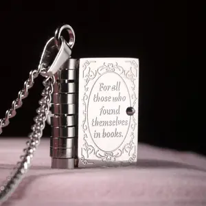 Book Locket Necklace - Book Lover Gif, Diary Flip Design Book, Envelope Pendant Jewelry Book,Jewelry Book Locket with Chain and Clasp