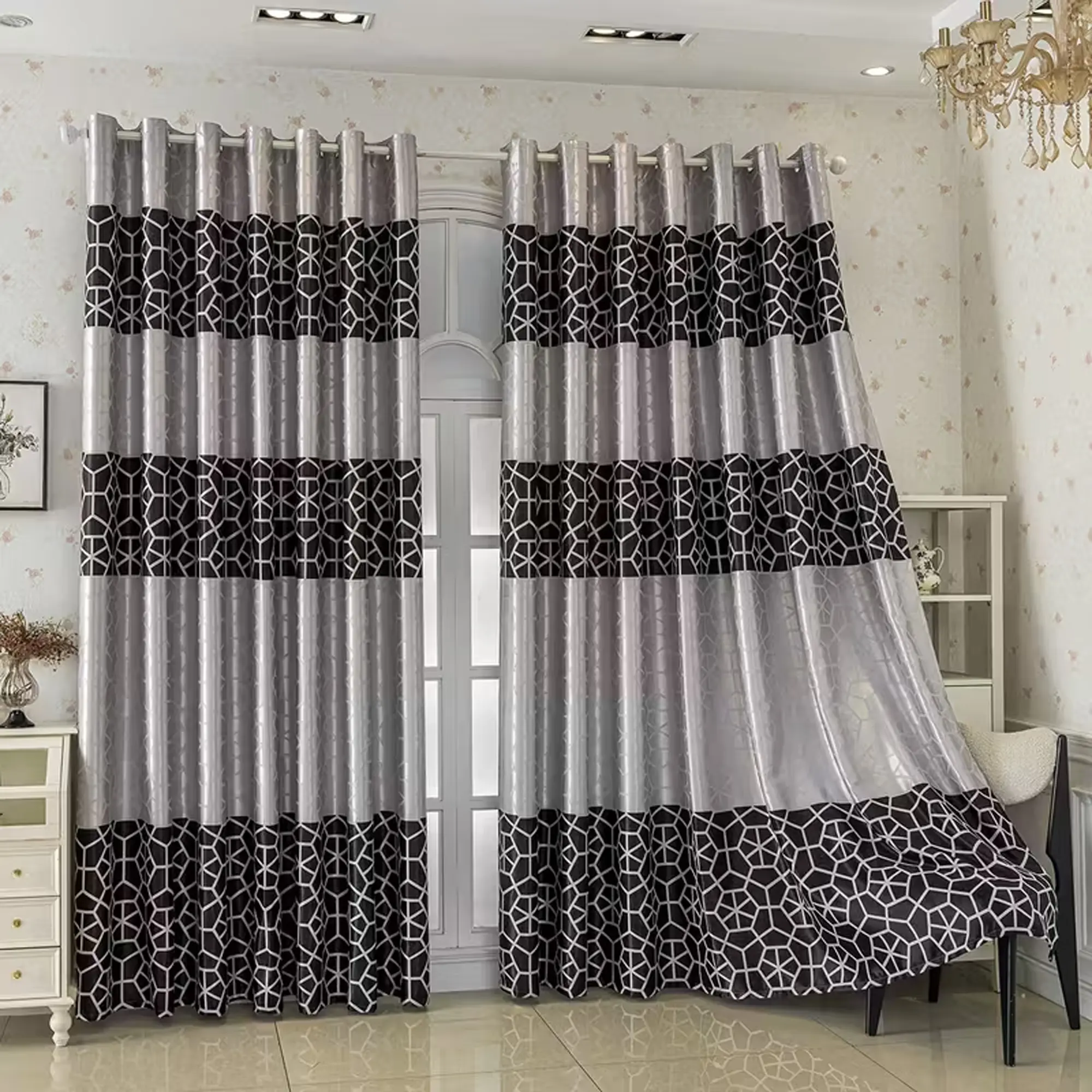 1pc Luxury Blackout Window Curtains with Top Ring, Soft Texture Fabric for Living Room Bedroom Office, Half Transparent Design, Home Decorative Curtain