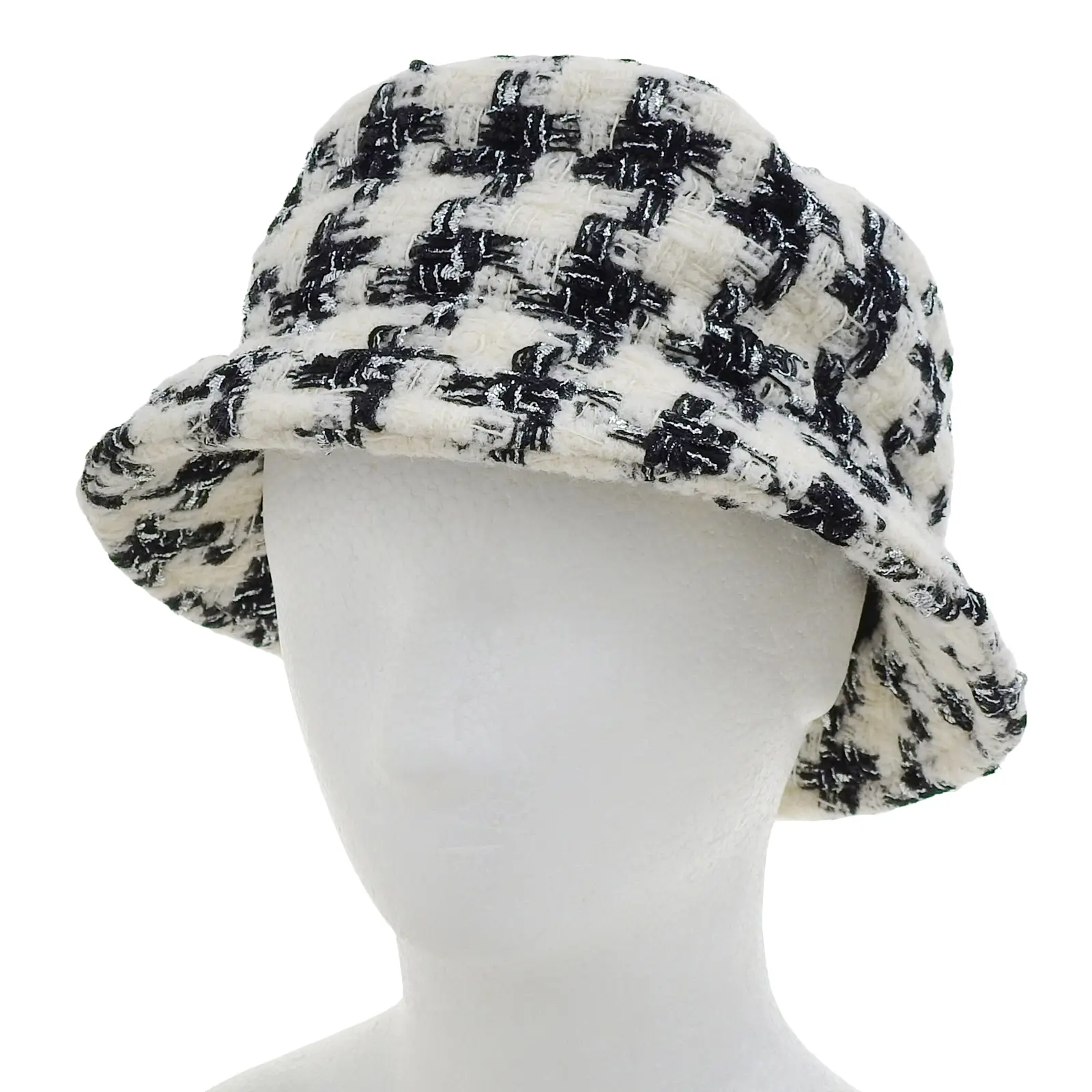 Pre-owned CHANEL Cotton Small Leather Goods COCO Mark Houndstooth Tweed Hat Wool Hat