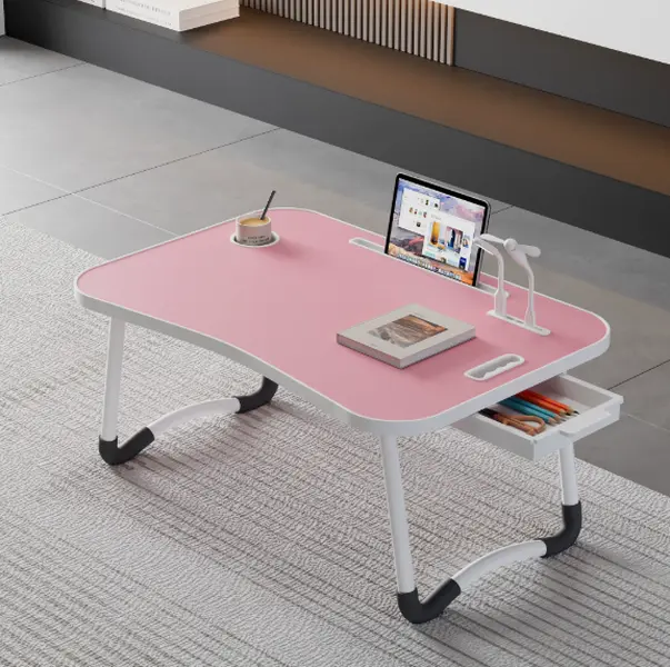 Large bedside computer desk available in multiple colors, equipped with USB ports, a storage drawer, and a cup holder. Sturdy construction with a minimalist design; can be used beside a bed, sofa, or on the floor, suitable for reading and writing.