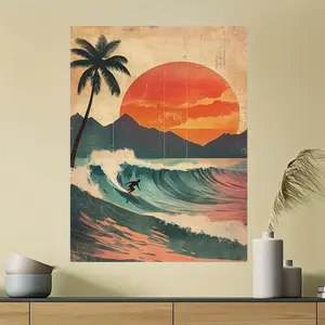 1 Piece Vintage Surf Canvas Poster - Tropical Beach Sunset, Surfer Riding Waves, Framed Wall Art, Suitable for Living Room, Bedroom, Office - Beach Theme Decoration, Surfboard Decoration
