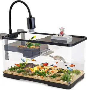 (Tank + Light + Filter + Filter Balls) Turtle Tank Kit, Turtle Tank Starter Kit,Bottom Drainage, Multi-Function Areas for Turtles, Crabs,Fishes, Amphibians,Reptiles. (21.65  12.28  12.28 Inch)