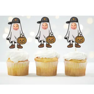 Funny Ghost Cupcake Toppers with Your Face – Personalized Halloween Decor