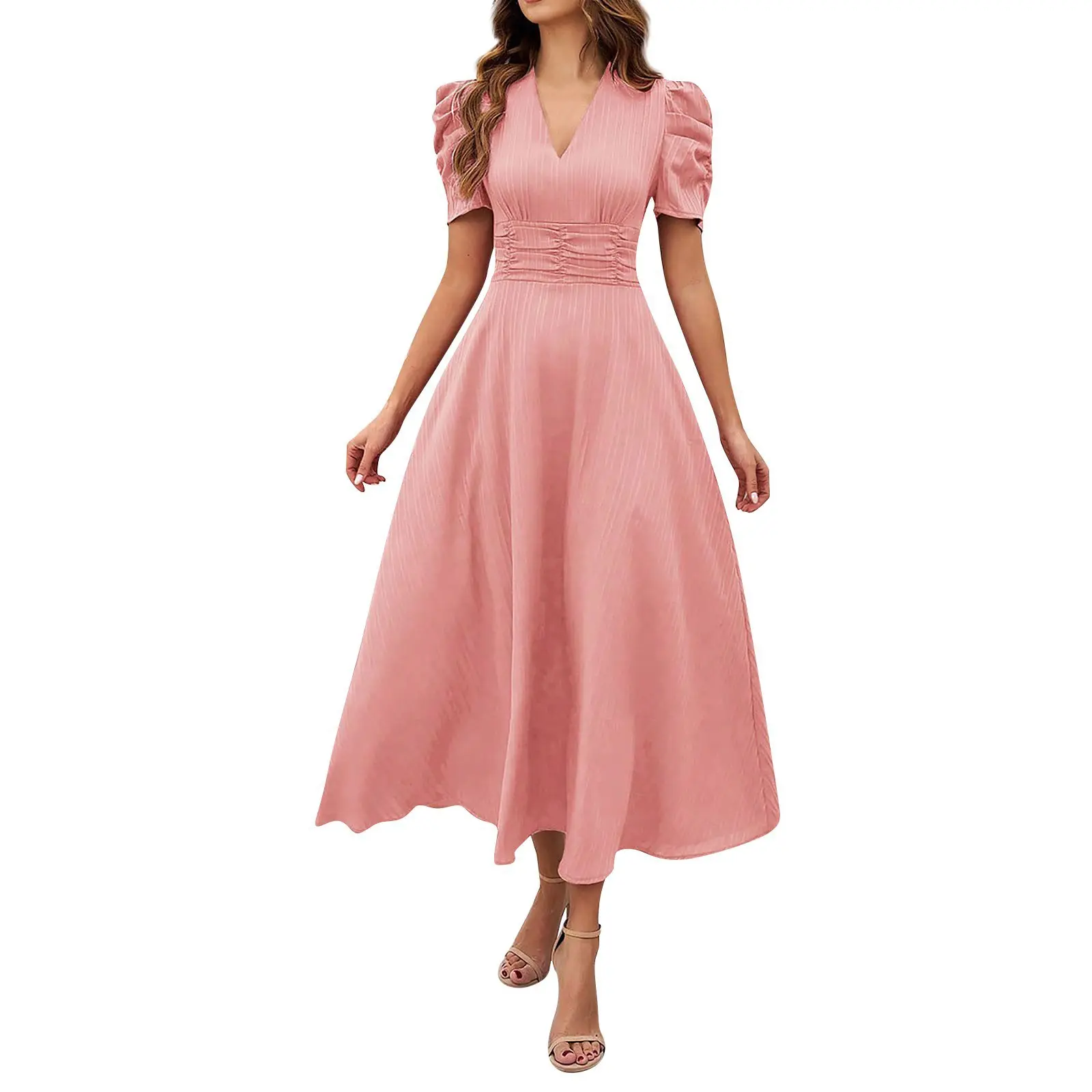 Spring and Summer Ladies' Fashionable High-Waisted Solid Color Corset Short-Sleeved Dress Womenswear Elegance Shortsleeve Casual