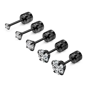 5 Pairs Hypoallergenic Cubic Zirconia Stud Earrings Set, Medical Stainless Steel Cartilage Ear Lobe Jewelry, Unisex