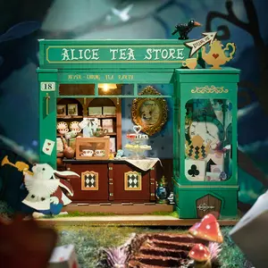 Rolife Alice's Tea Store DIY Miniature House Kit DG156 DIY Miniature House Kit Alice's Tea Store, Tiny House Kit for Adults to Build, Mini House Making Kit with Furniture, Halloween/Christmas Decorations/Gifts for Family Friends (Alice's Tea Store)