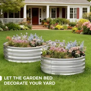 Bamworld 2 Pcs Raised Garden Bed  Round Raised Vegetable Garden Garden Planter 60 x 30 cm Galvanised Metal SilverGarden Planter Durable Outdoor Planter for Vegetables, Flowers and Herbs