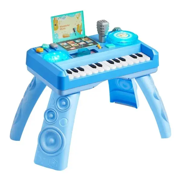 Baby DJ Playset Activity Table Toy for Toddlers 1-3, Sensory Educational Musical Light-Up Toy with 133 Sound Effects, Recording, LED Turntable, Abs, Focus, Listening Features, Birthday Gift for 6+ Months Kids
