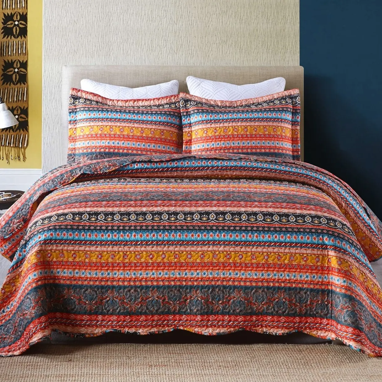 3 Pieces Bohemian Quilt Bedspread Set, Cozy Home Lightweight Comforter Set for All Seasons