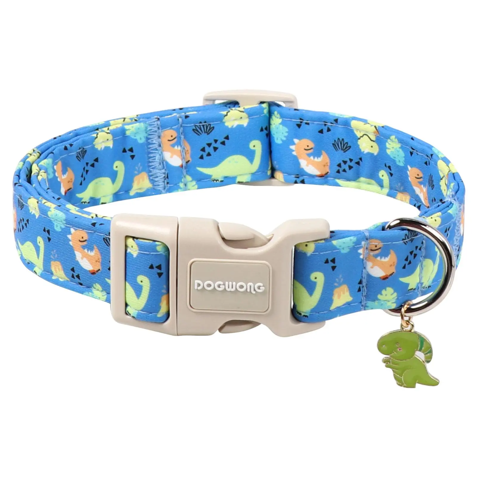 DOGWONG Adjustable Soft Natural Fabric Dog Collar, Cute Blue Dinosaur Design for Small Medium Large Dogs Puppy Boy Pet tiktokshopbacktoschool