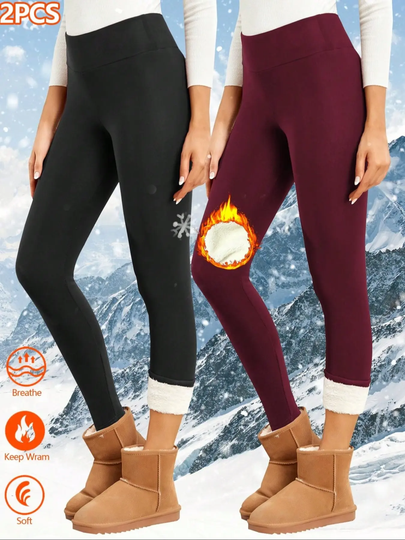 2 Pack Women's Winter Fleece Lined Thermal Leggings, High Waist Warm Long Pants, Casual Sporty Daily Wear, Thick Tight-Fitting Fabric, Womenswear