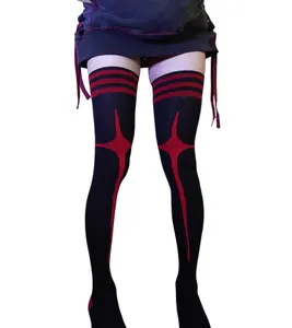STAR THIGH HIGHS Women's/Mens Red Sock with Long Star Design & Paw Pad Bottom Extra Long 88cm Solid Stripes Anime Inspired Style Bridal Striped