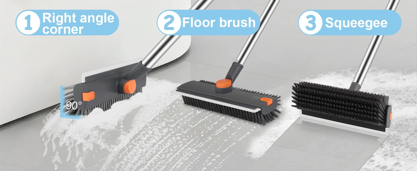 Floor Scrub Brush with Long Handle, cleaning brush,3 in 1 Scrape and Heavy-Duty Stiff Bristle Scrubber Brush for Cleaning Shower Bathroom, Patio, Garage, Kitchen, Wall and Deck Cozy Home Living