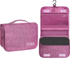 Toiletry Bags1 Durable,Hanging Waterproof Toiletry Bag with Hook for Women, Large Capacity Travel Makeup Bag Organizer, Portable Cosmetic Case for Toiletries, Skincare, Full-Size Shampoo & Brushes, Multifunction Travel Essentials Storage Bag - Purple