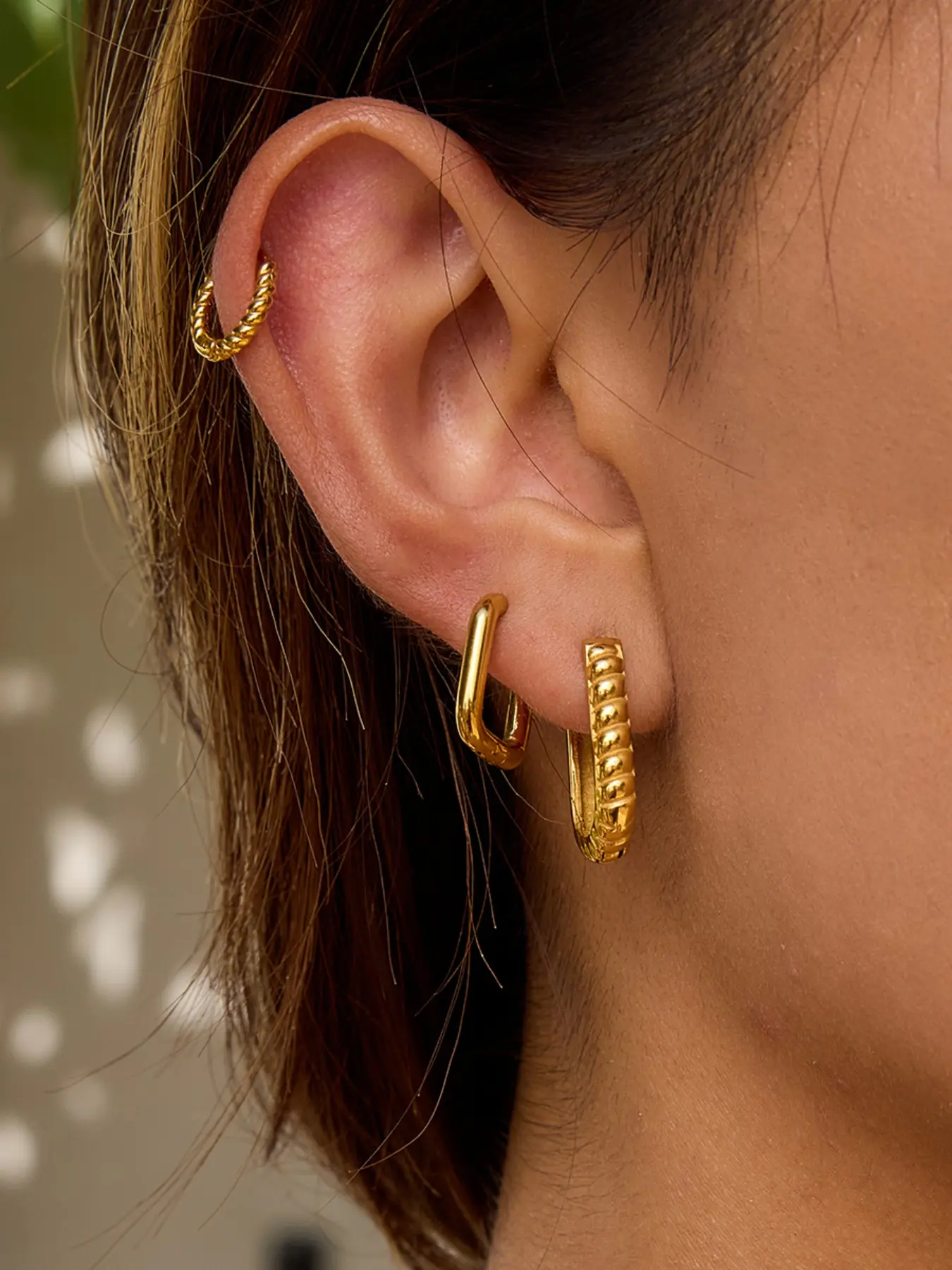 Ladies Earring Set Stackable Threaded U Shaped Earrings Fashion Earrings Stainless Steel 18k Gold Plated Waterproof And Anti Allergy Classic Business Like Independent Women s Accessories